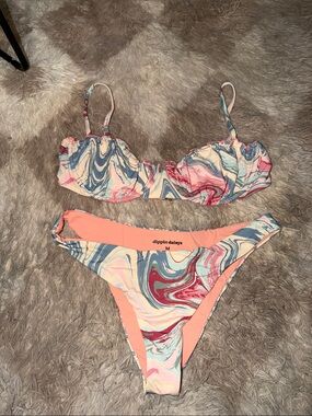 Dippin' Daisy's Swirl Print Bikini Set in Peach, Blue & Coral